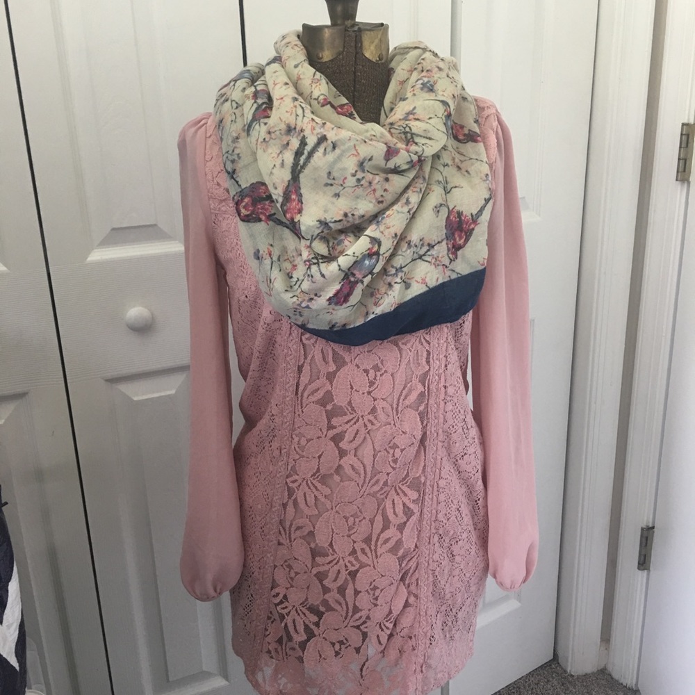 Blush Pink Sheer and Lace Shift -M